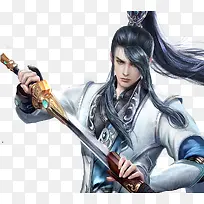 拔剑的白衣男子古风手绘