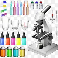 矢量彩色器皿与显微镜