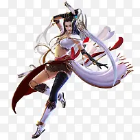 拿剑的白衣裸露女人古风手绘