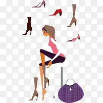 女性购物鞋子卡通矢量