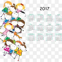 矢量卡通小孩2017年日历