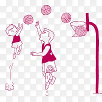 卡通学生打篮球