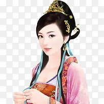 古代少女一身粉衣