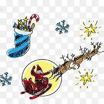 手绘圣诞老人麋鹿背影和袜子