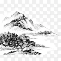 手绘中国风水墨大山装饰