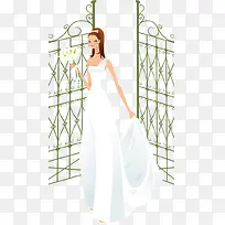 婚纱新娘和铁门矢量素材
