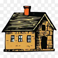 卡通手绘彩色版画房屋建筑