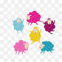 矢量彩色创意可爱卡通空中小羊