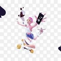 创意手绘建模跳起来的女孩子