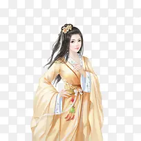 黄衣女子黑色长发