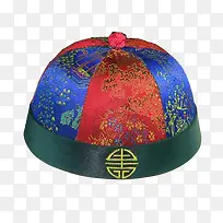 清朝蓝红色中国中式地主帽子