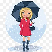 雨中的金发女子矢量素材下载,
