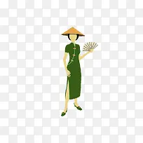 手绘戴斗笠的人