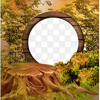 森林木桩图案圆形相框