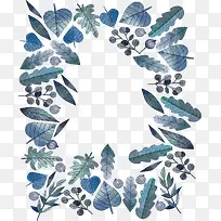 蓝色水彩树叶花纹