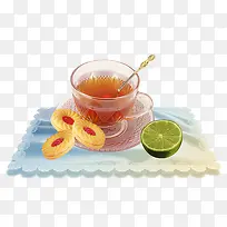 切面柠檬甜甜圈冰红茶玻璃杯