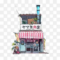 手绘日式肉铺房子