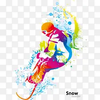 彩色泼墨玩滑雪人物