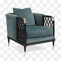 蓝灰色中式现代单人沙发