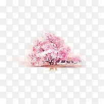 手绘水彩粉色桃花树
