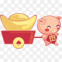 正在拉着元宝车的小猪