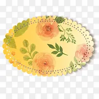 手绘黄底椭圆花朵杯垫