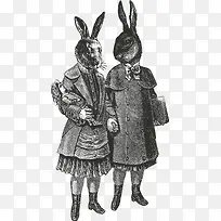 手绘抽象兔子和鼹鼠好朋友