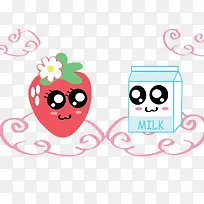 草莓和牛奶卡通素材