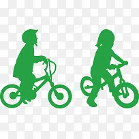 小孩子骑自行车绿色矢量图