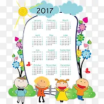 矢量儿童花朵2017年日历