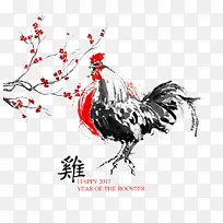 公鸡梅花水墨鸡年大吉