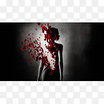 破碎的女人玫瑰花瓣海报背景