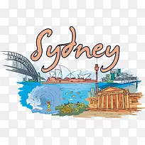 矢量手绘悉尼城市风景