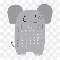 灰色2018年七月大象动物日历