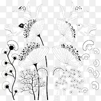 手绘线描花卉装饰矢量图