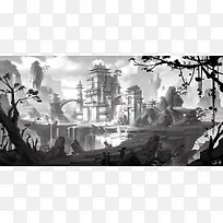 黑白神秘城堡创意