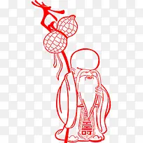 红色福禄寿卡通线条