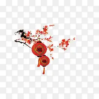 中国风梅花枝头福字灯笼设计