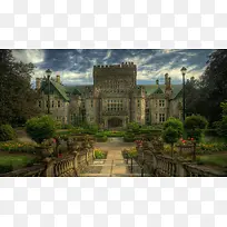 欧式建筑城堡花园蓝天