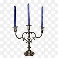 烛台上的三支蓝蜡烛