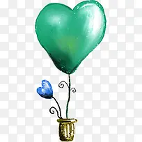 蓝绿色手绘爱心气球