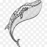 手绘抽象花纹鲸鱼