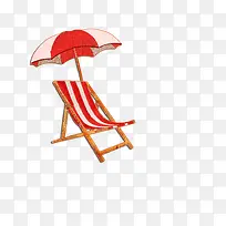 卡通红色遮阳伞和躺椅夏天