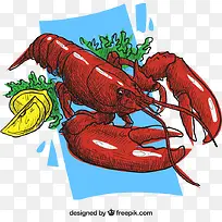 红色龙虾料理矢量素材下载