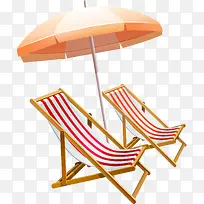 高清手绘沙滩太阳伞睡椅