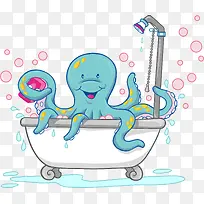 卡通在浴缸洗澡的章鱼