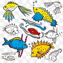卡通海洋鱼类元素