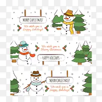 圣诞雪人和树艺术字免费图片