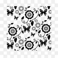 藏族黑白花朵民族风纹样