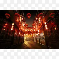 中国风大红色灯笼街道